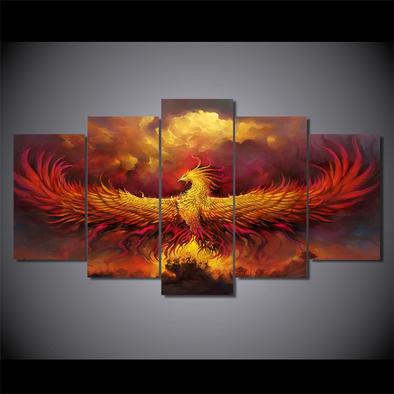 394x394 5 Panel She Rose Again Great Phoenix Canvas Painting Octotreasure - Painting Over A Printed Canvas