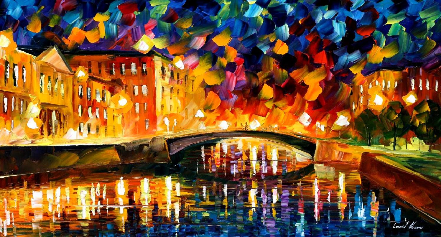 1496x804 Bridge Over Dreams Palette Knife Oil Painting On Canvas By - Painting Over Canvas Photo