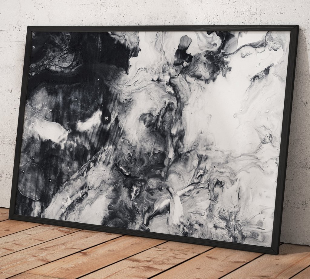 1024x921 Abstract Hand Painted Black And White Background, Acrylic Painting - Painting Over Canvas Print