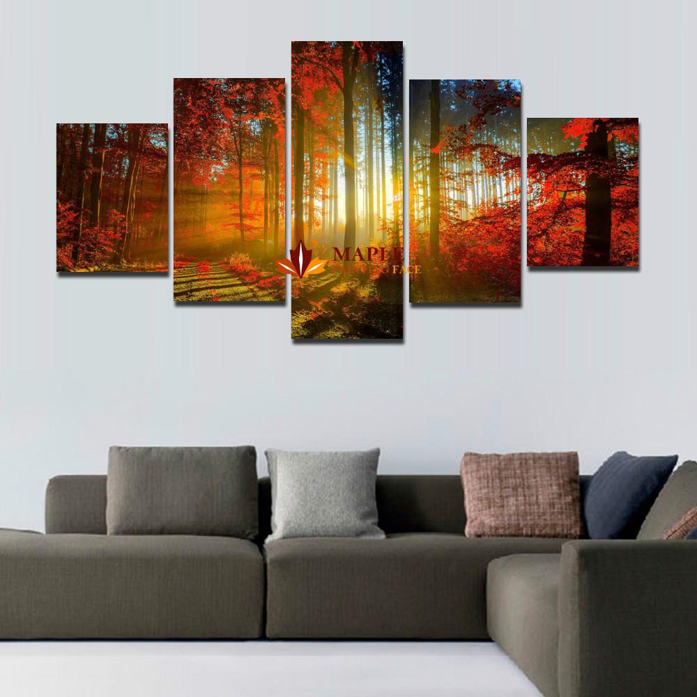 1000x1000 2018 5 Panel Forest Painting Canvas Wall Art Picture Home - Painting Over Canvas Wall Art