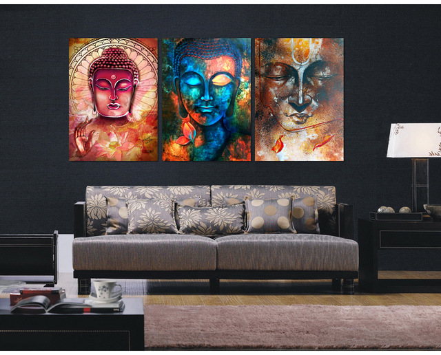 640x516 3 Pieces Buddha Image Portrait Art Painting Canvas Wall Art - Painting Over Canvas Wall Art