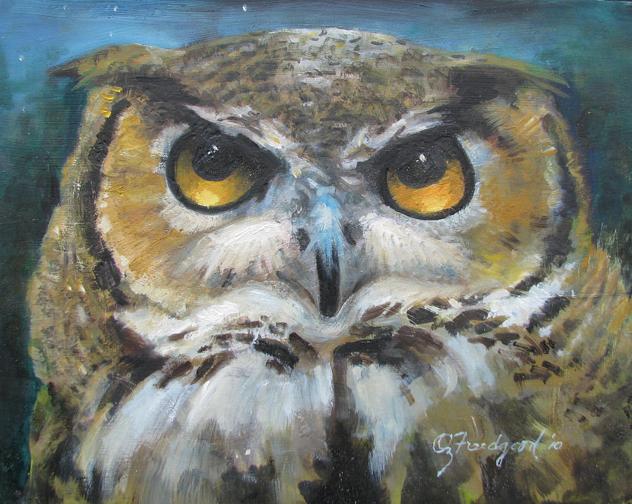 900x718 Wise Old Owl Eyes Painting By Oz Freedgood - Painting Owl Eyes