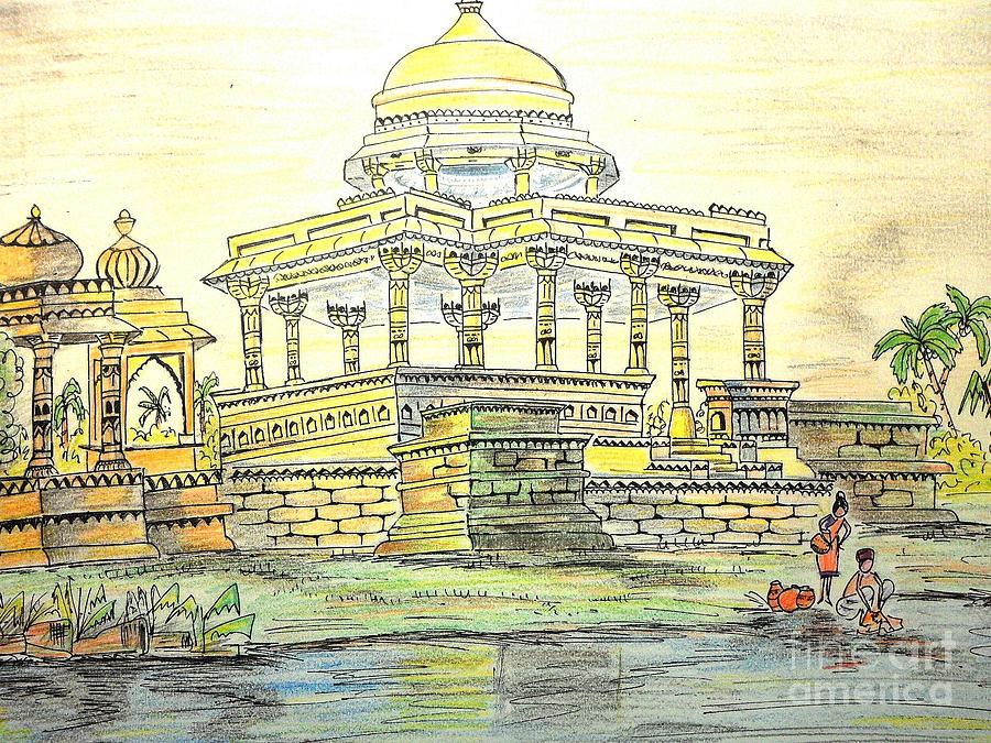 900x675 Palace Of Rajasthan Painting By Amrita Dutta - Painting Palace