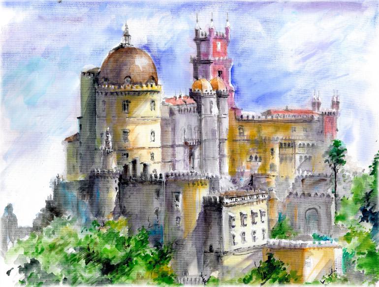 770x583 Saatchi Art Sintra Pena Palace Painting By Elena Petrova Gancheva - Painting Palace