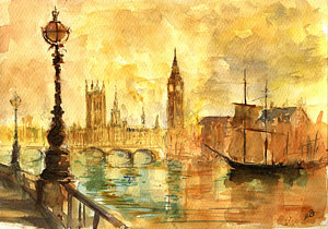 300x210 Westminster Palace London Thames Painting By Juan Bosco - Painting Palace