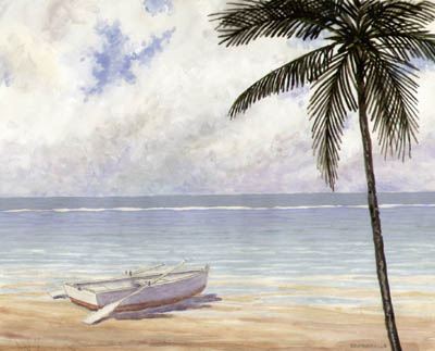 400x323 Landscape Art, Tropical Beach, Charles Baskerville, Vintage - Painting Palm Beach