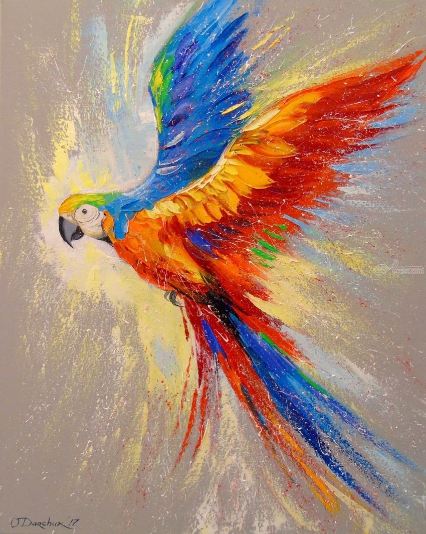850x1065 Parrot In Flight Paintings By Olha Darchuk - Painting Parrot