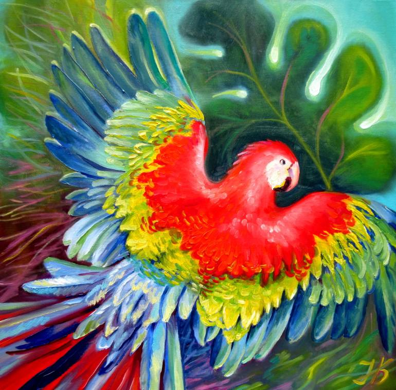 770x758 Saatchi Art Back To Freedom 24x24 Macaw Parrot Painting By Nadia - Painting Parrot
