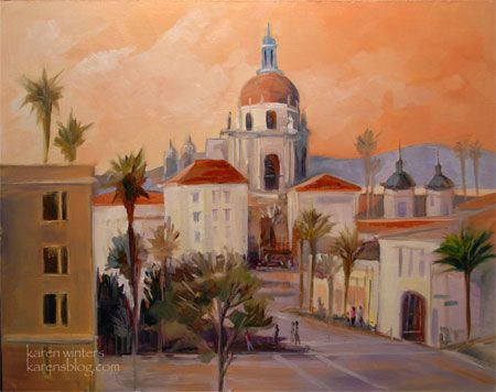 450x356 Pasadena Skyline Oil Painting Pasadena California City Hall - Painting Pasadena