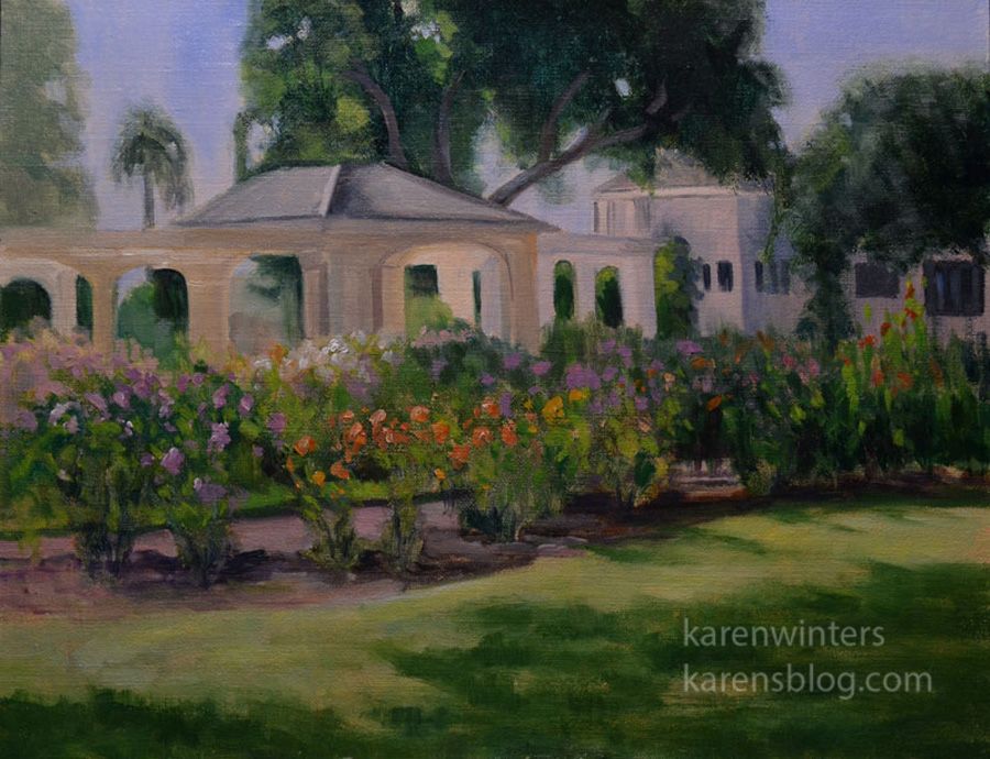 900x690 Sold Tournament House Rose Garden Oil Painting Pasadena - Painting Pasadena
