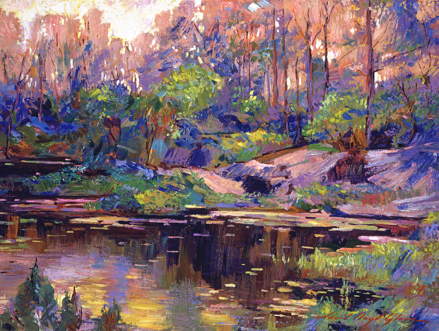900x678 Pastel Lake At Dawn Painting By David Lloyd Glover - Painting Pastel Colors
