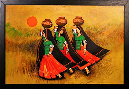425x295 Paf Wood Rajasthani Village Wall Hanging Painting, 12x18 - Painting Pictures