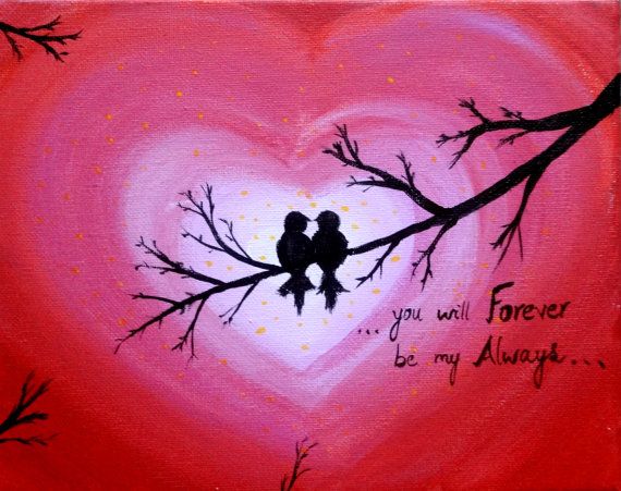 570x451 Spring Decor Love Birds Acrylic Painting Canvas Art Heart Sign - Painting Pictures Of Love