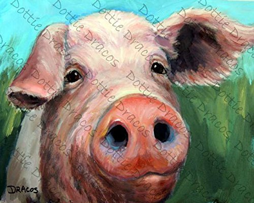 500x399 Pig On Green And Blue Background, Print Of Original - Painting Pig