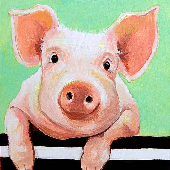 570x570 Cute Animal Art Pig Art Pig Painting Farm Animal Art - Painting Pig