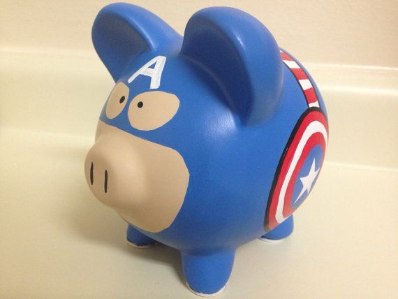 570x428 Captain America Painted Ceramic Piggy Bank Medium Painted - Painting Piggy Bank