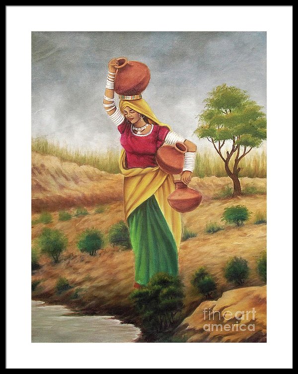 600x753 Pakistani Cultural Painting A Women Carrying Pitchers Of Water - Painting Pitchers