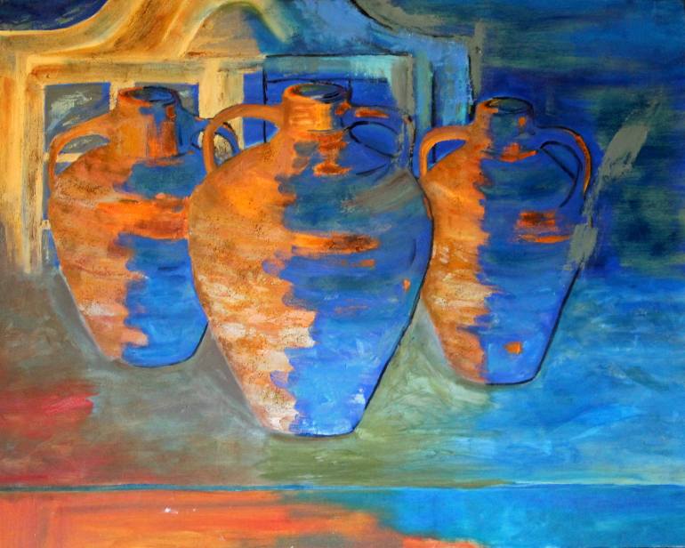 770x616 Saatchi Art Antique Pitchers Painting By Skull T - Painting Pitchers