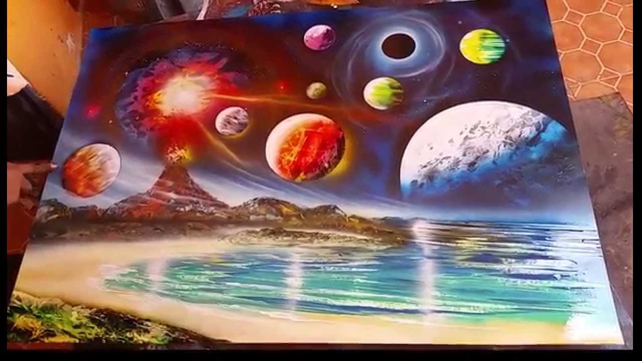 1280x720 Planets And Volcano Spray Art - Painting Planets