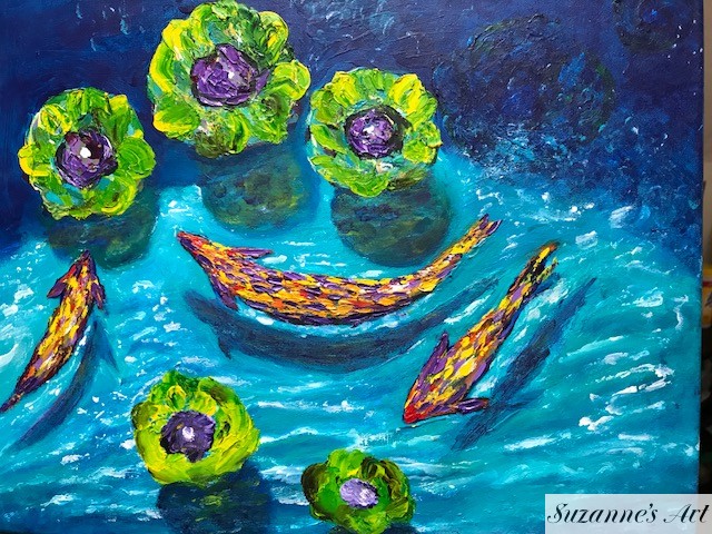 640x480 Koi Fish In Pond Suzanne's Art - Painting Pond
