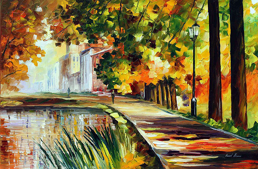 1000x658 Summer Pond Palette Knife Oil Painting On Canvas By Leonid - Painting Pond