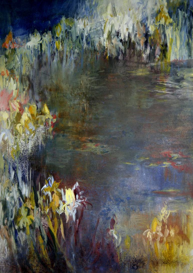 770x1088 Saatchi Art Irises On A Pond Painting By Ernestine Tahedl - Painting Pond