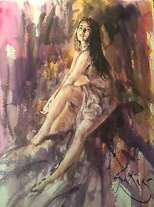 223x300 Rare New Original Gordon King Evening Pose Brunette Girl Pretty - Painting Pose