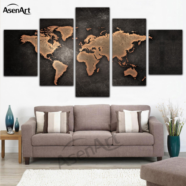 640x640 5 Panel Canvas Art World Map Painting Prints On Canvas Wall Art - Painting Prints On Canvas