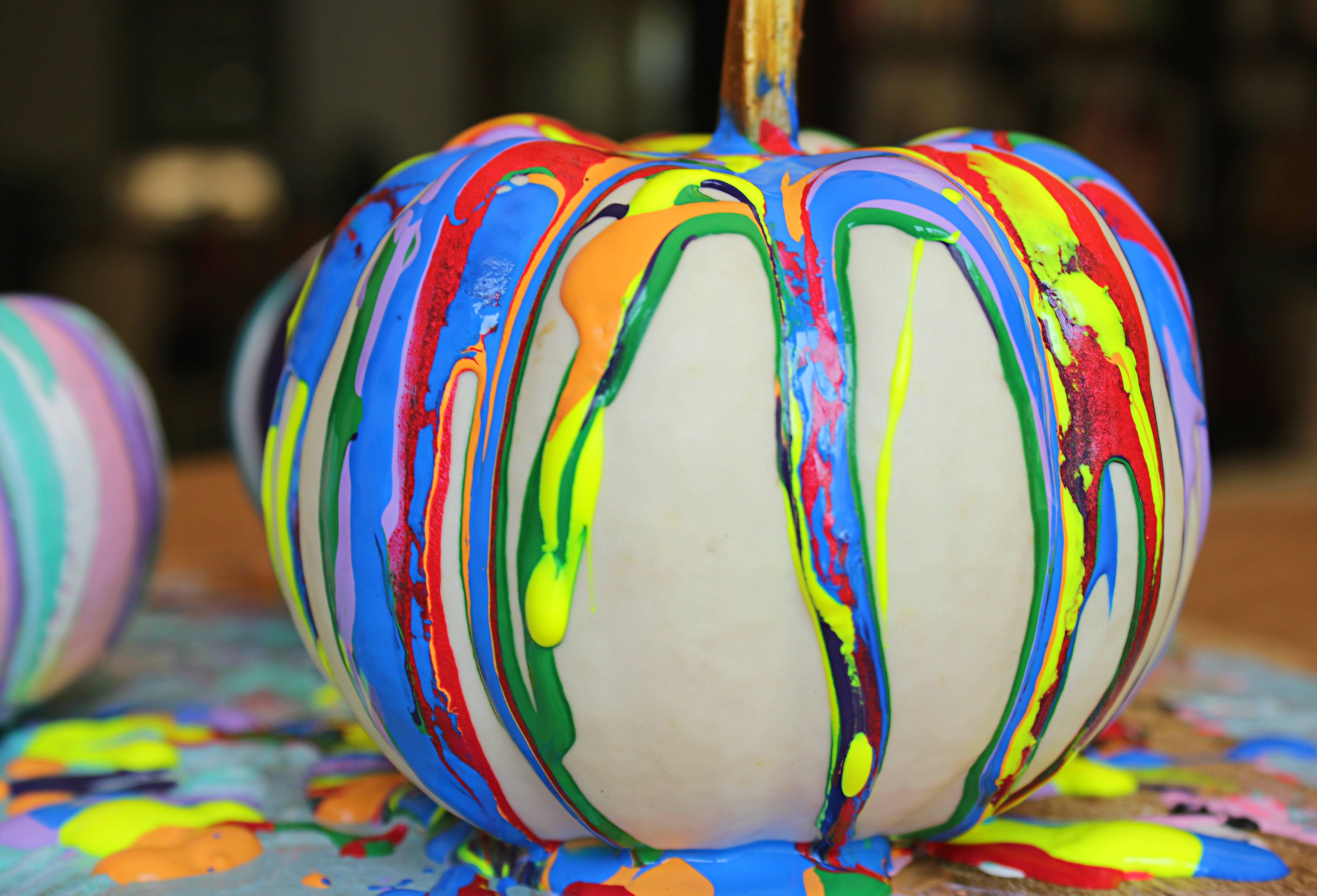 3757x2557 Colorful Rainbow No Carve Drip Paint Pumpkins - Painting Pumpkins
