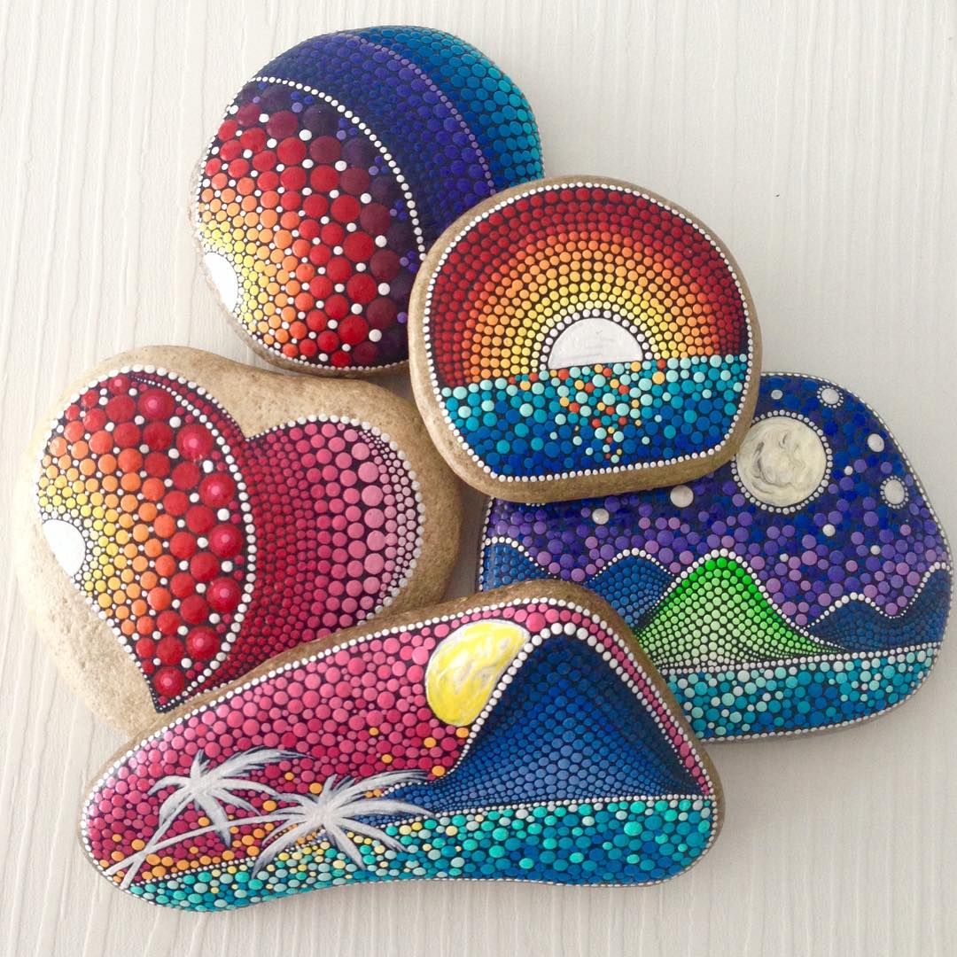1080x1080 Very Cool Painted Rock Scenes! Sunset On Painted Rocks. Tropical - Painting Rocks