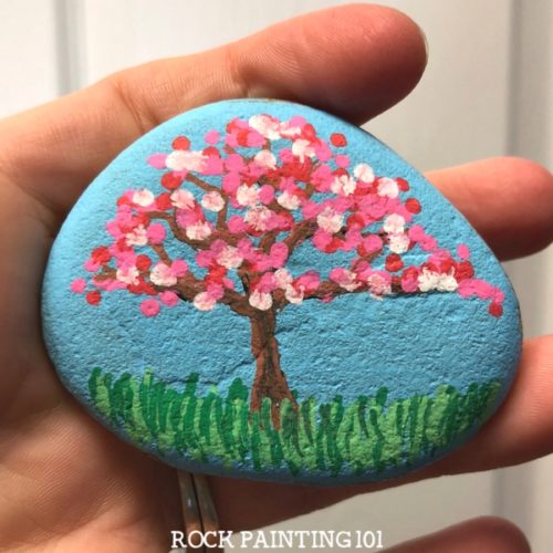 500x500 Apple Blossom Trees ~ Dot Painting On Rocks - Painting Rocks