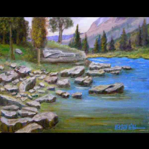 600x600 Rocks In Landscape 3 Oil Painting On Canvas - Painting Rocks On Canvas