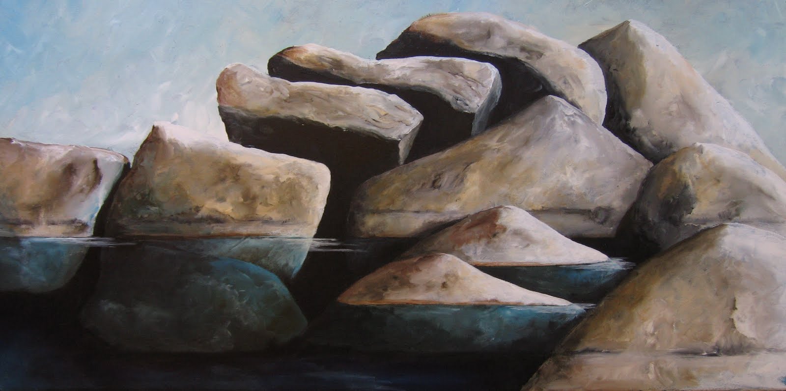 1600x796 Artist Pamela Hunt Lee Completed Painting - Painting Rocks On Canvas