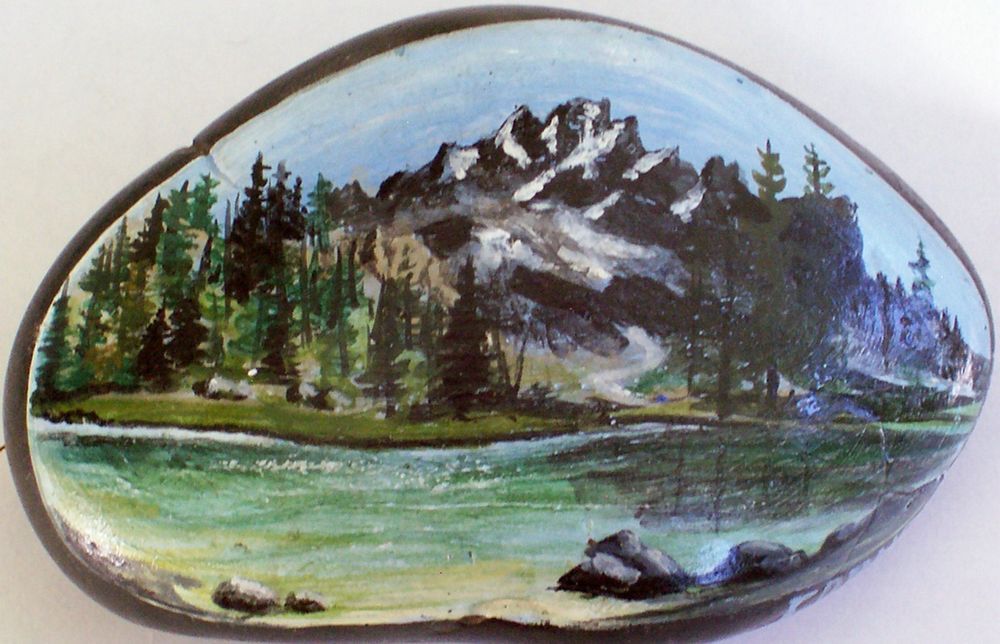1000x644 Hand painted rock ~ yosemite national park ~ 3 x 2  Rocks - Painting Rocks On Canvas