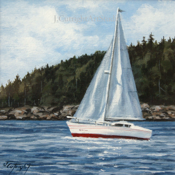 570x570 Items Similar To Original, Framed Acrylic Painting Of Sailboat - Painting Sailboats In Acrylic
