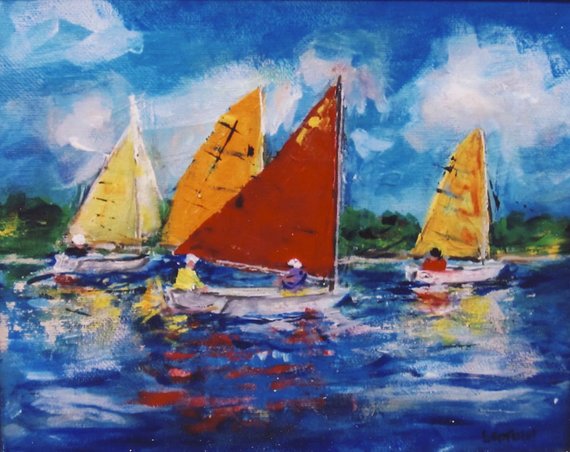 570x452 Original Art Acrylic Painting Sailboat Race - Painting Sailboats In Acrylic