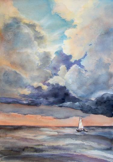 375x536 Original Sailboat Watercolor Paintings For Sale Saatchi Art - Painting Sailboats In Acrylic