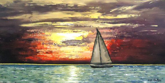 570x287 Sailboat Painting Sunset Sail Original By Katiephillipsart - Painting Sailboats In Acrylic