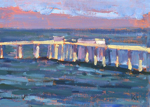 570x405 Ocean Beach Pier, San Diego, California Landscape Painting - Painting San Diego