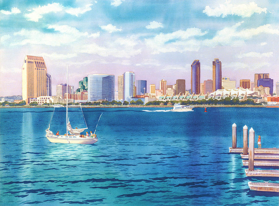 900x664 San Diego Skyline And Convention Ctr Painting By Mary Helmreich - Painting San Diego