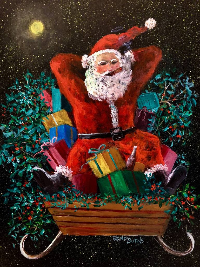 770x1027 Saatchi Art Cigar Santa Painting By Randy Burns - Painting Santa