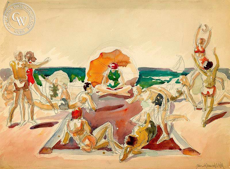 800x587 Santa Monica Beach, Art By Ben Messick California Watercolor - Painting Santa Monica