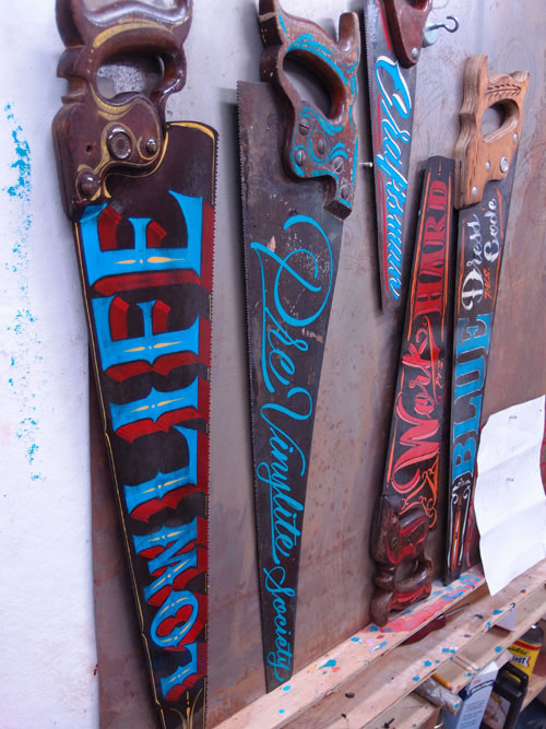 500x667 Beautiful Hand Painted Typographic Signs Made On Antique Saws - Painting Saws