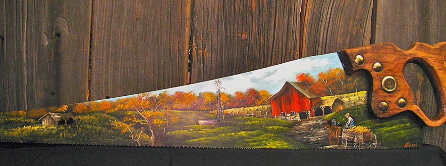 900x336 Fall Farm Scene Handsaw Joyces Creative Country - Painting Saws