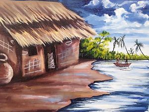 300x225 Original African Painting, From Ghana, Acrylic On Canvas, Africa - Painting Scene