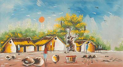 400x218 Original Painting Of African Village Scene In Acrylic - Painting Scene