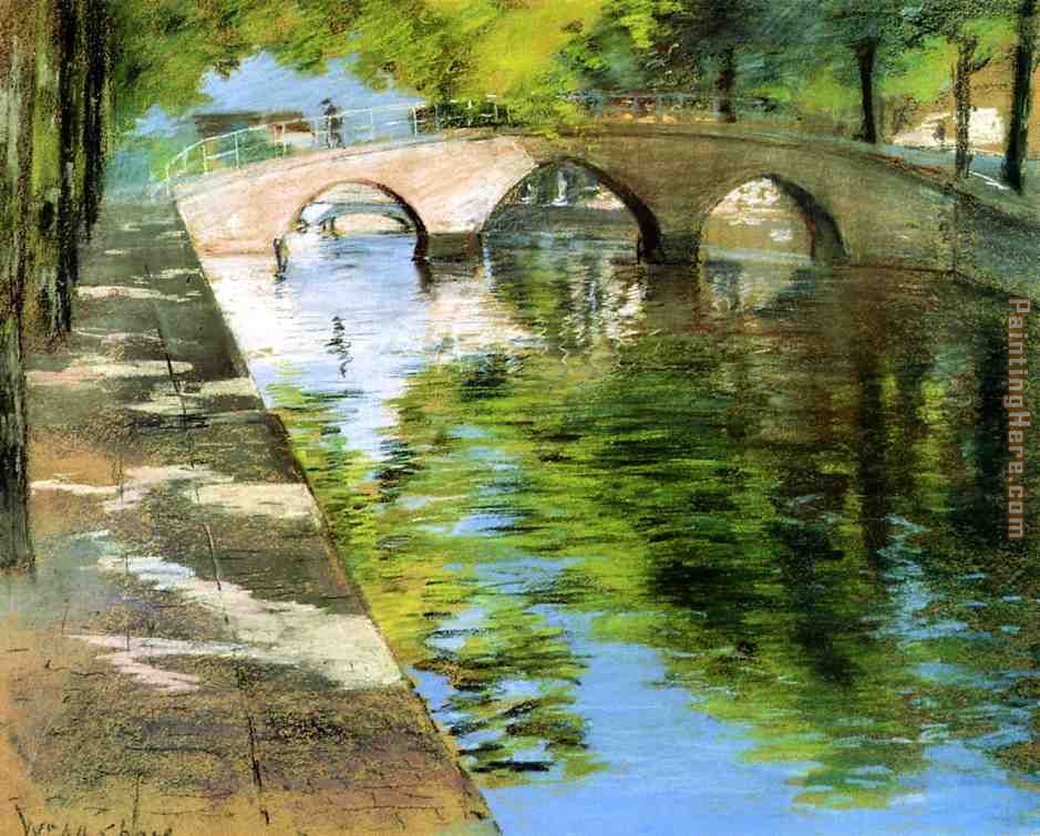 939x755 William Merritt Chase Reflections Aka Canal Scene Painting Anysize - Painting Scene