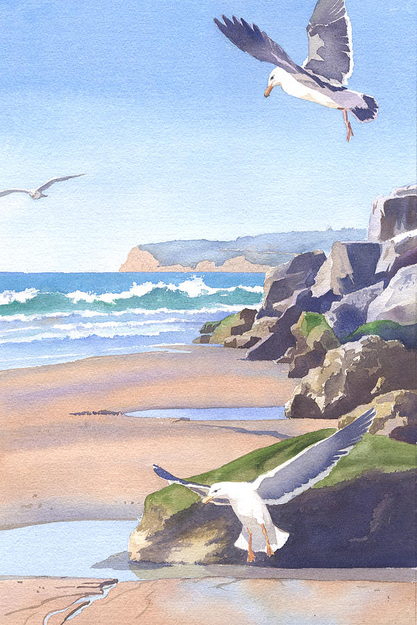 600x900 Three Seagulls At Coronado Beach Painting By Mary Helmreich - Painting Seagulls