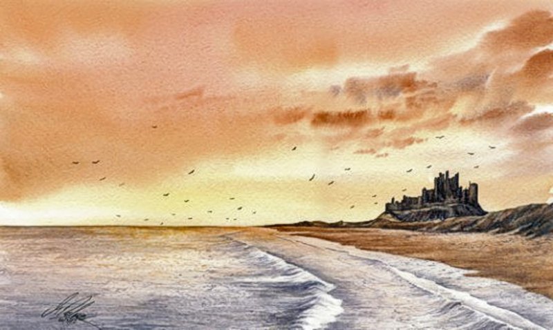 800x478 Bambrough Castle Seascape Watercolour Painting Canvas Art - Painting Seascapes In Watercolour
