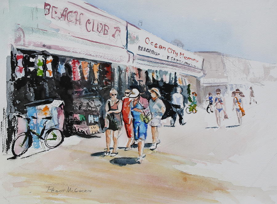 900x665 Shopping The Ocean City Boardwalk Painting By Peg Ott Mcguckin - Painting Shopping